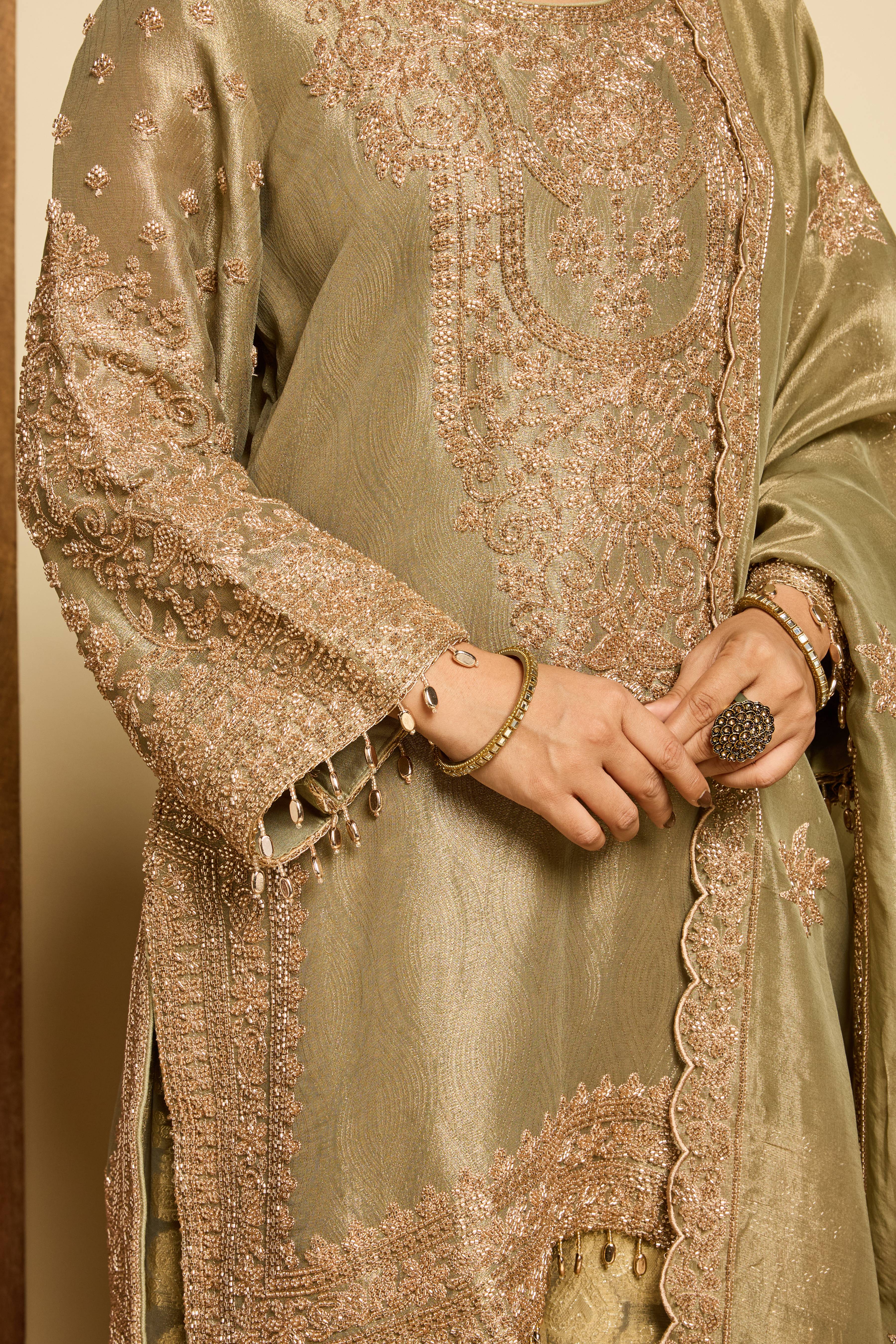 Malang Sage Brocade Sharara Set - Image 2