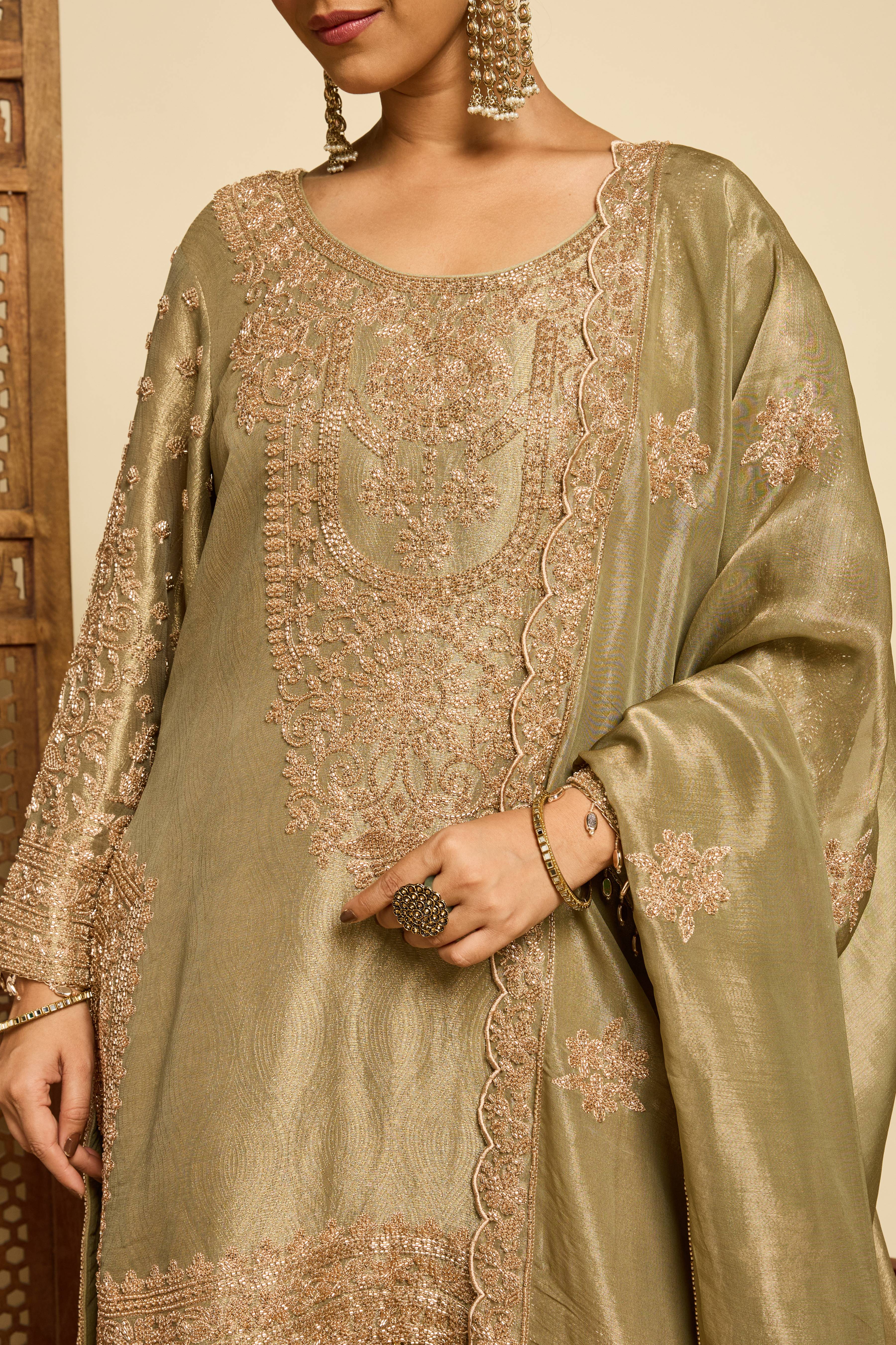 Malang Sage Brocade Sharara Set - Image 3