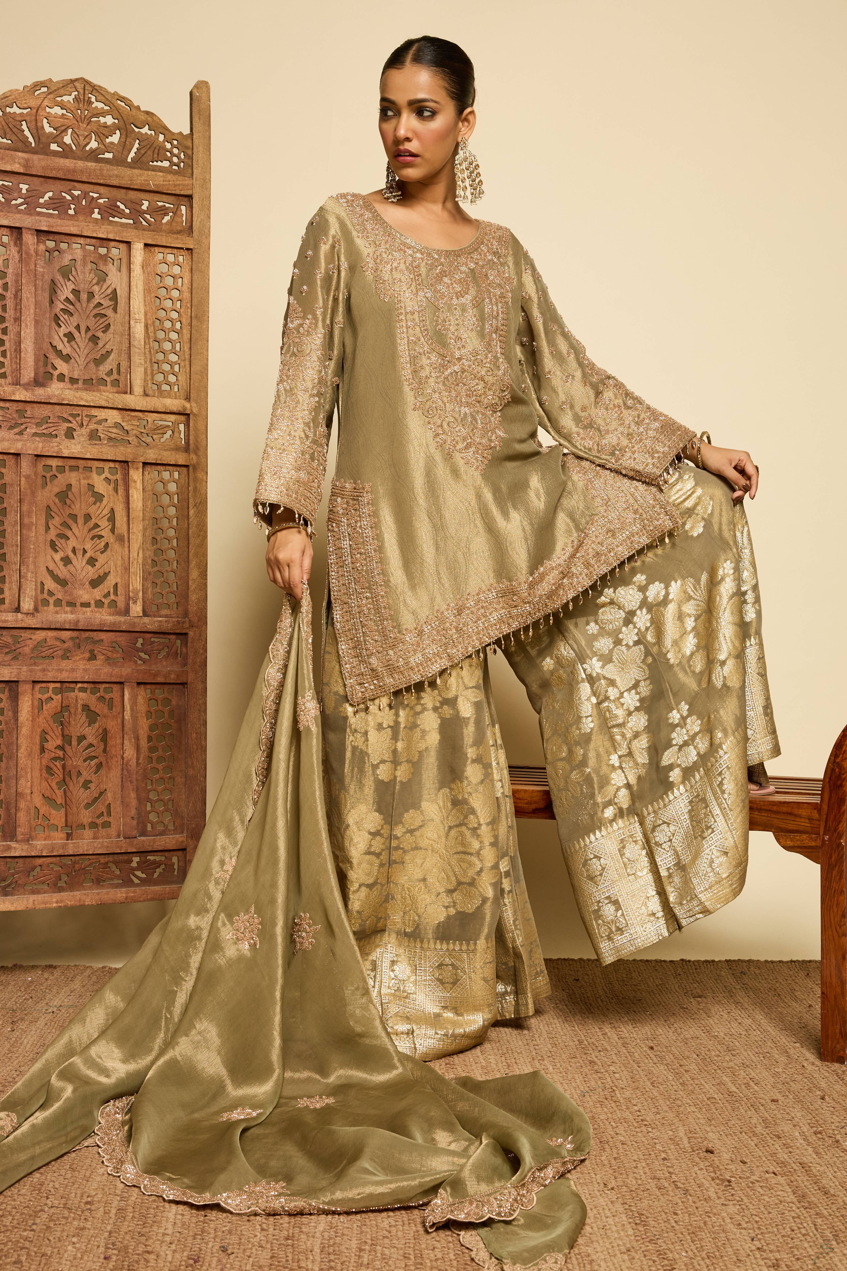 Malang Sage Brocade Sharara Set - Image 4