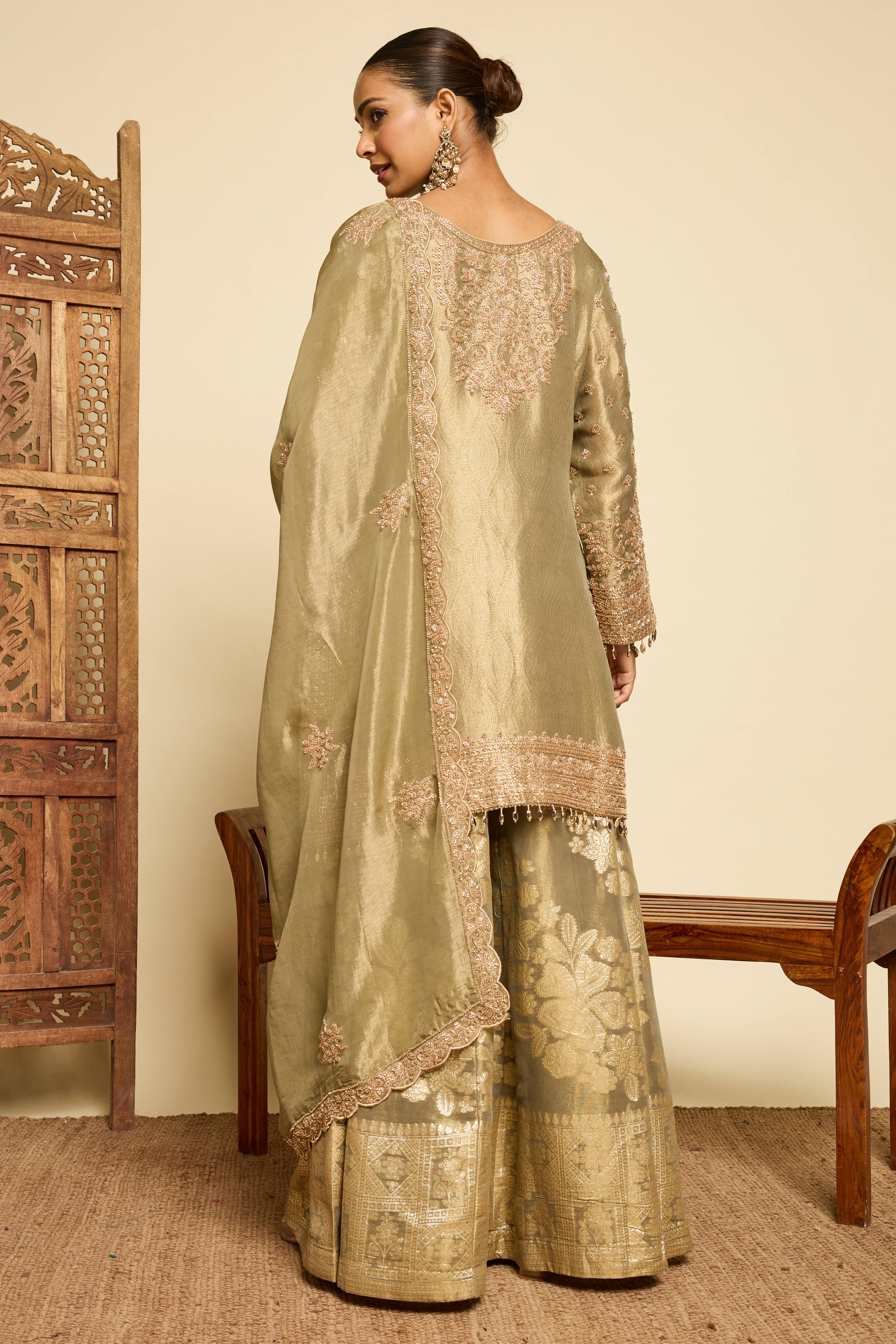 Malang Sage Brocade Sharara Set - Image 7