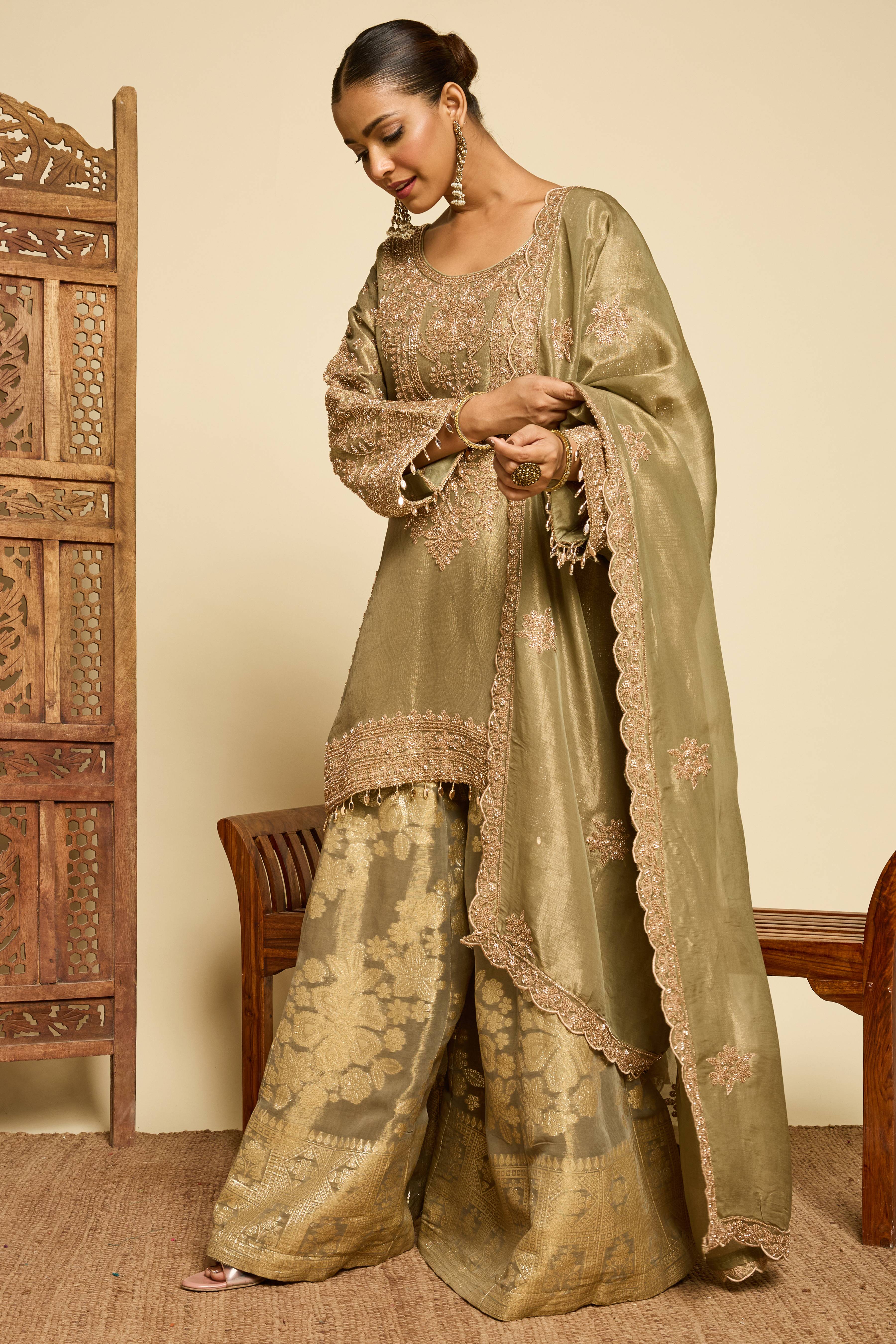 Malang Sage Brocade Sharara Set - Image 9