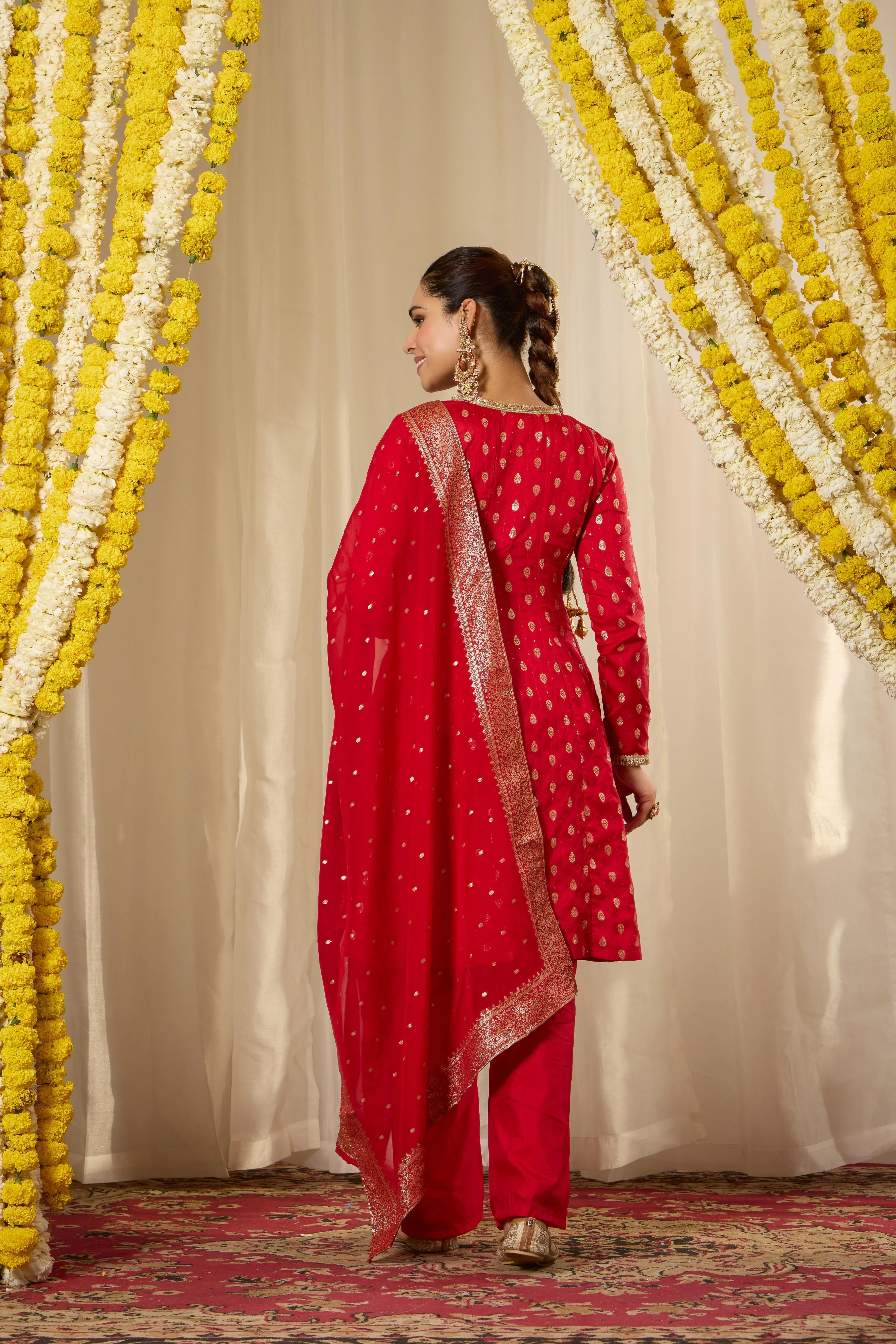 Malang Shahi Red Angrakha Anarkali Set - Image 3