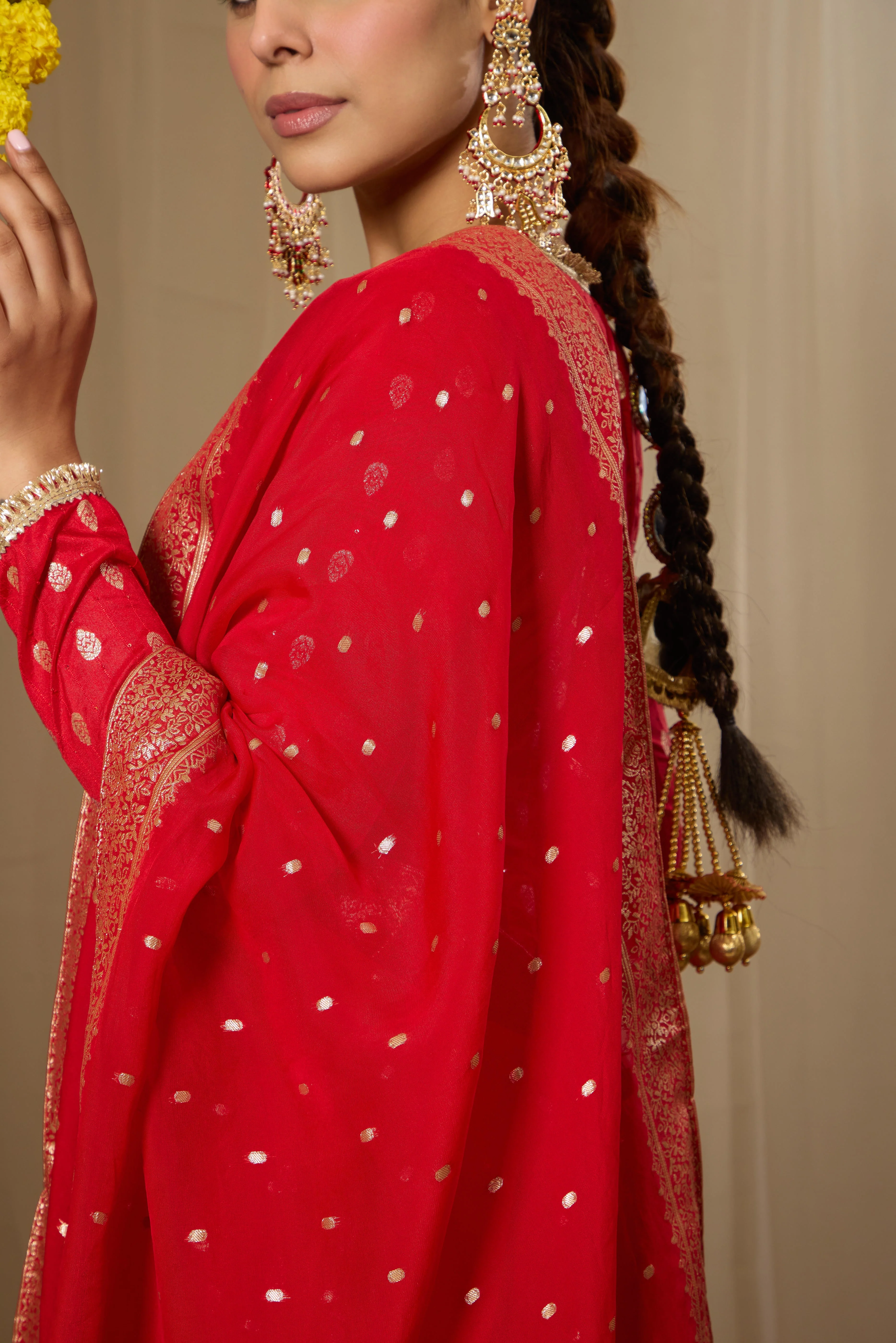 Malang Shahi Red Angrakha Anarkali Set - Image 5