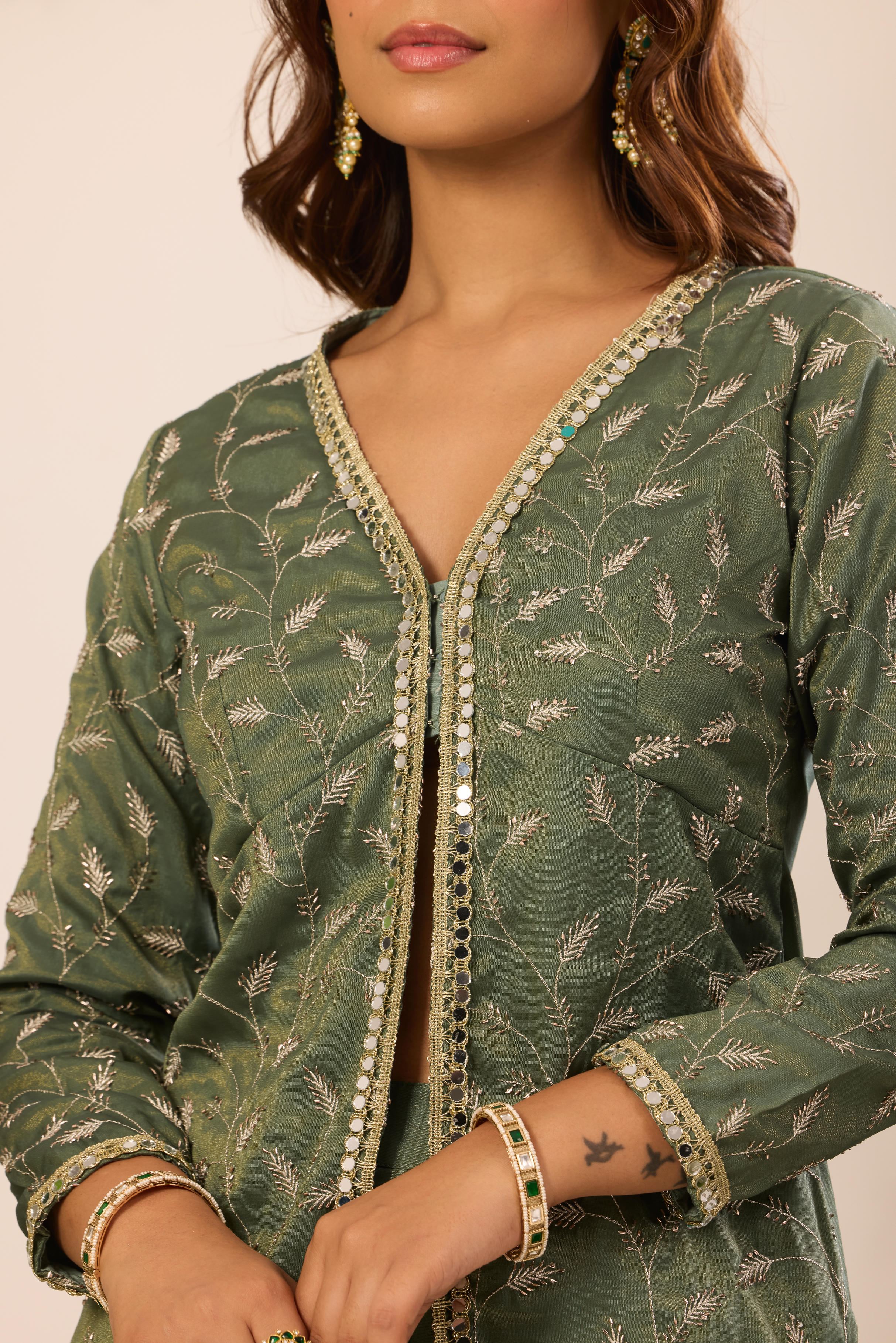 Mastaani Fern Green Front Slit Kurta Set - Image 6