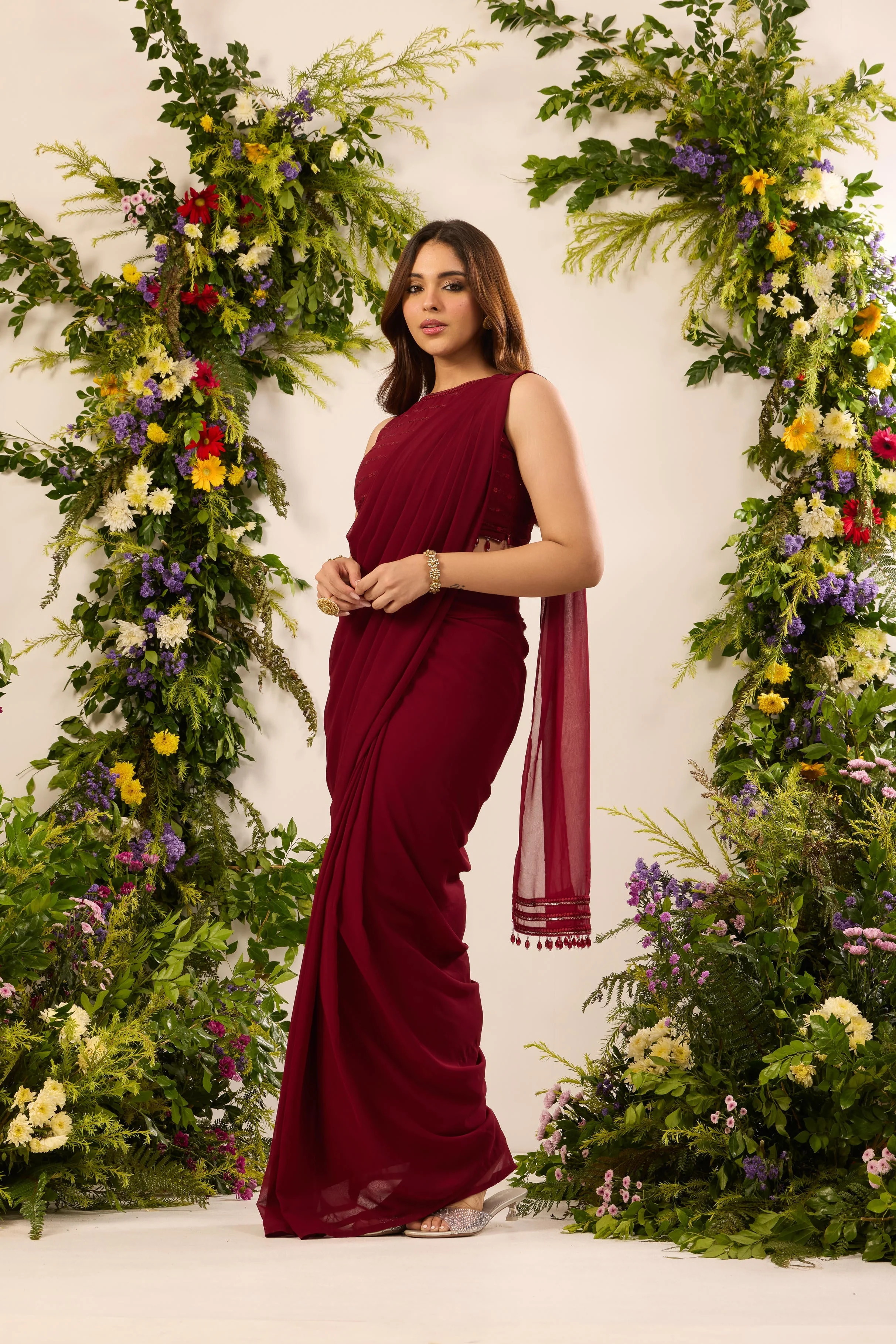 Mastaani Ruby Drape Saree Set - Image 4