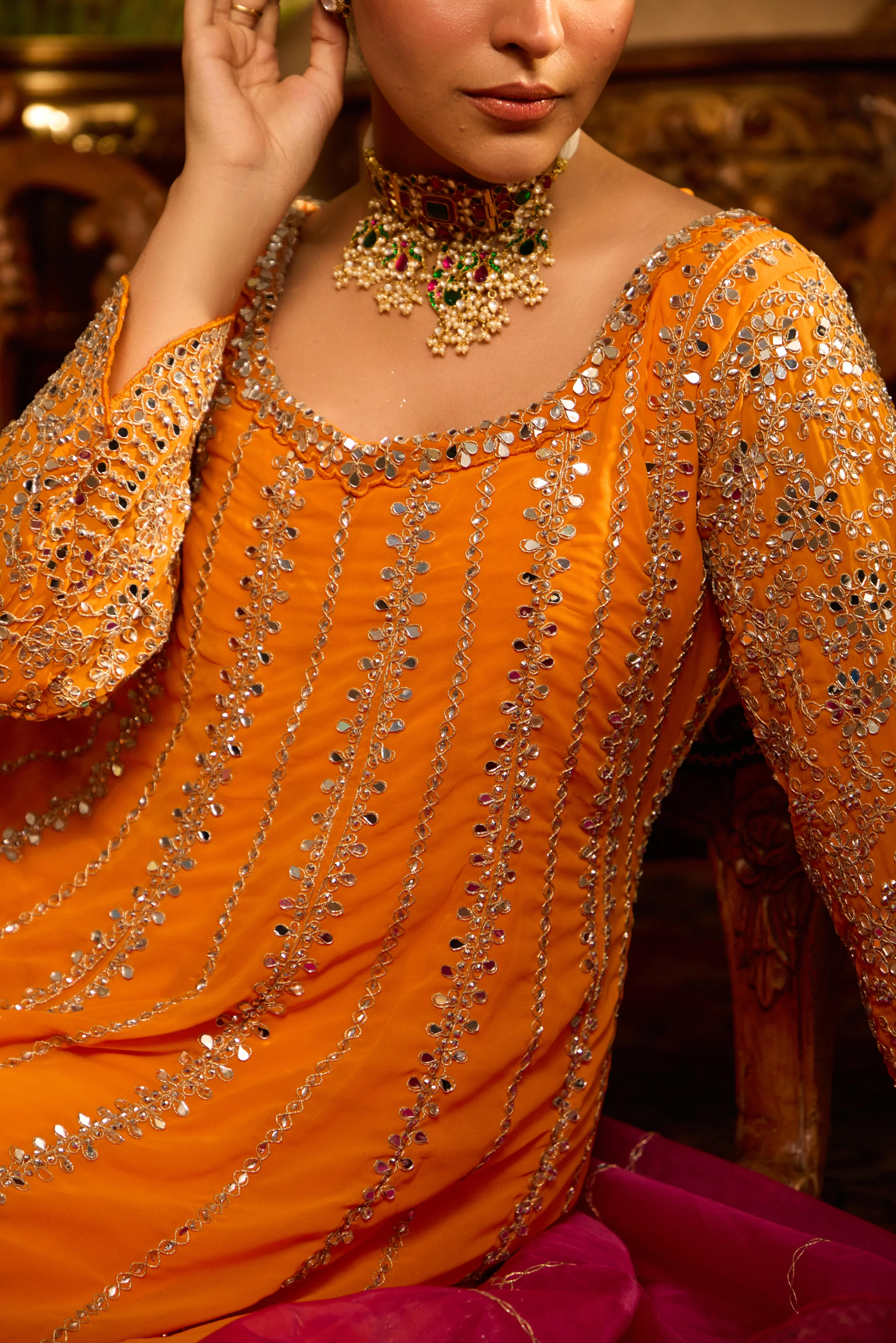 Mastaani Tangerine Mirror Anarkali Set - Image 8