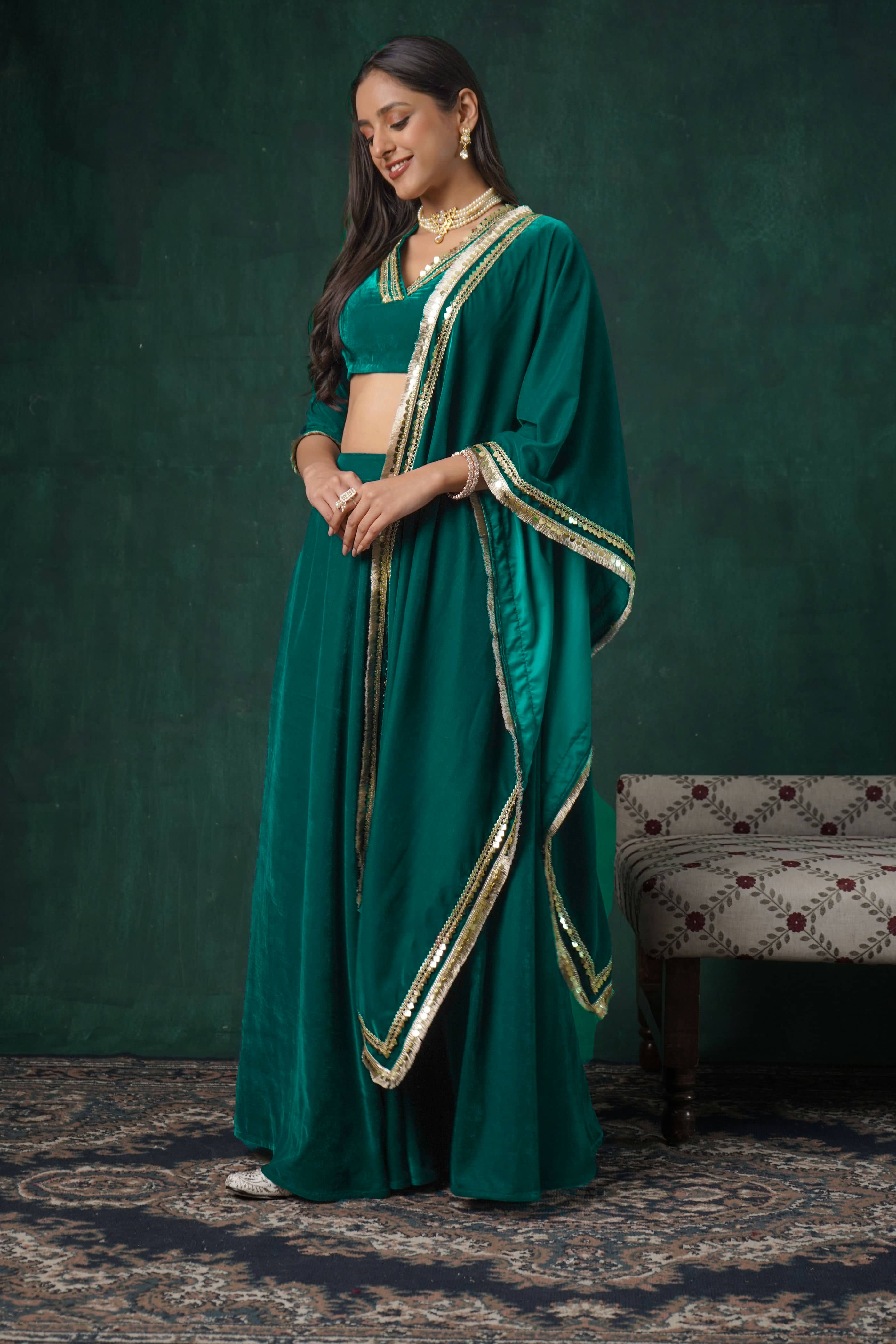 Rutba Green Velvet Lehenga Set - Image 2