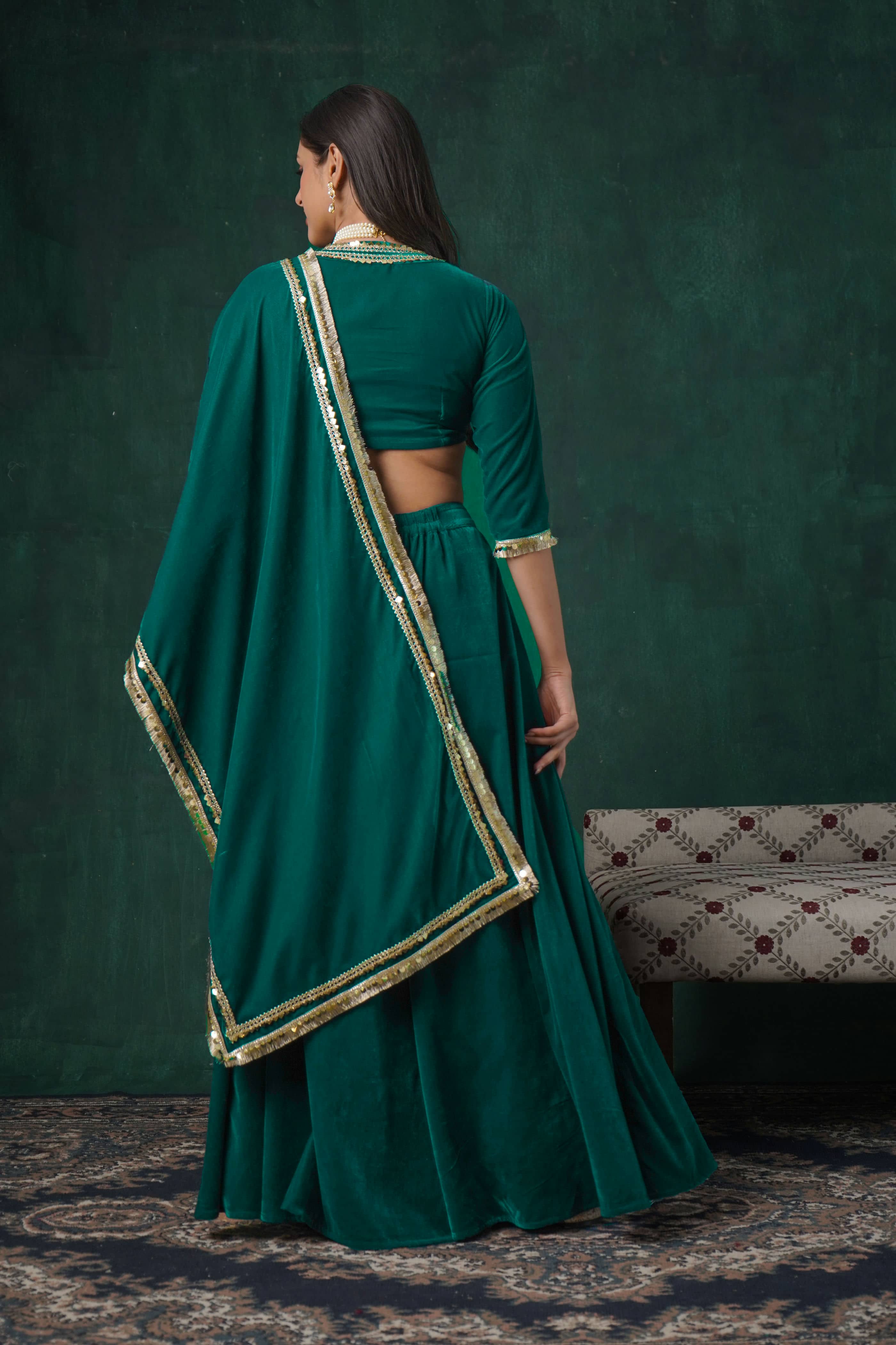 Rutba Green Velvet Lehenga Set - Image 3